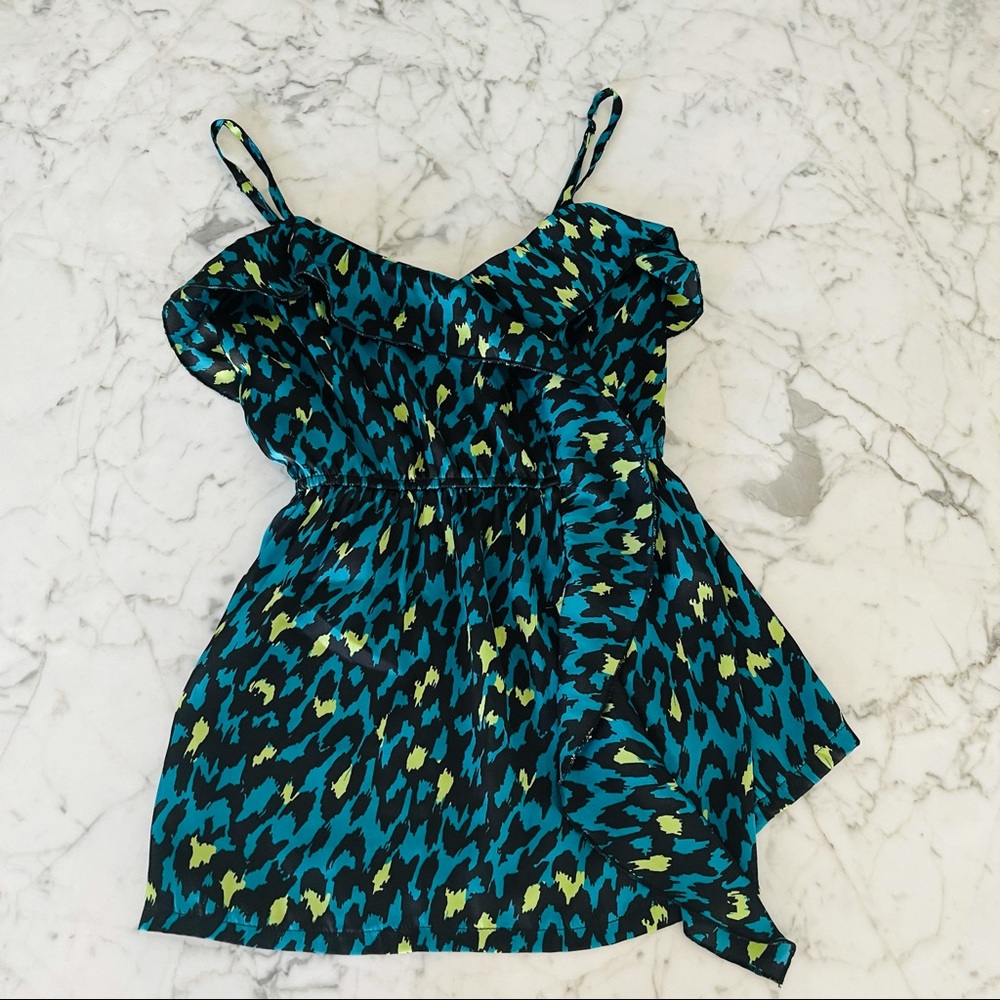 Women’s Teal & Black Printed Ruffle Camisole